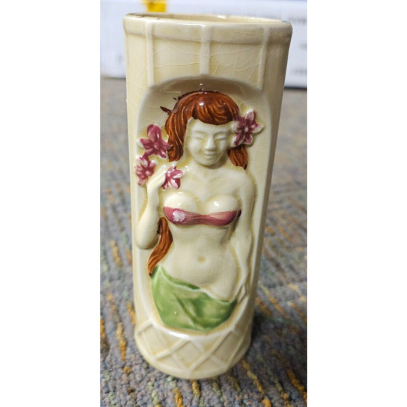 Vintage Hula Girl Orchids Of Hawaii Vase Japan P-79 6 3/4" - Picture 2 of 4